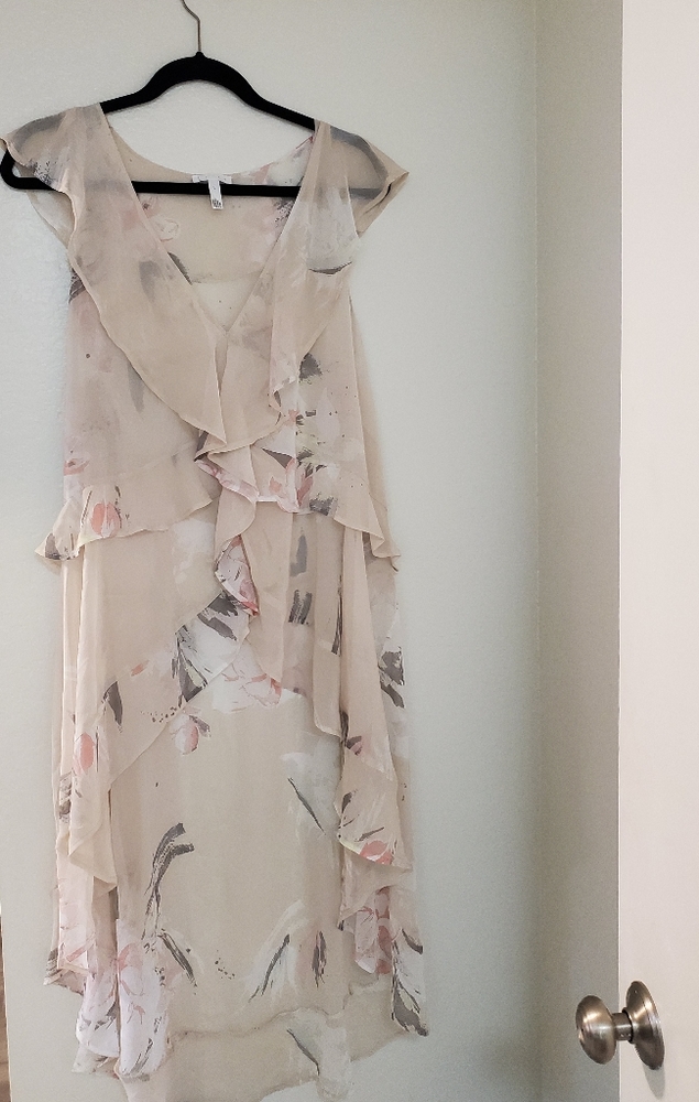 Leith High low ruffle sheer floral top